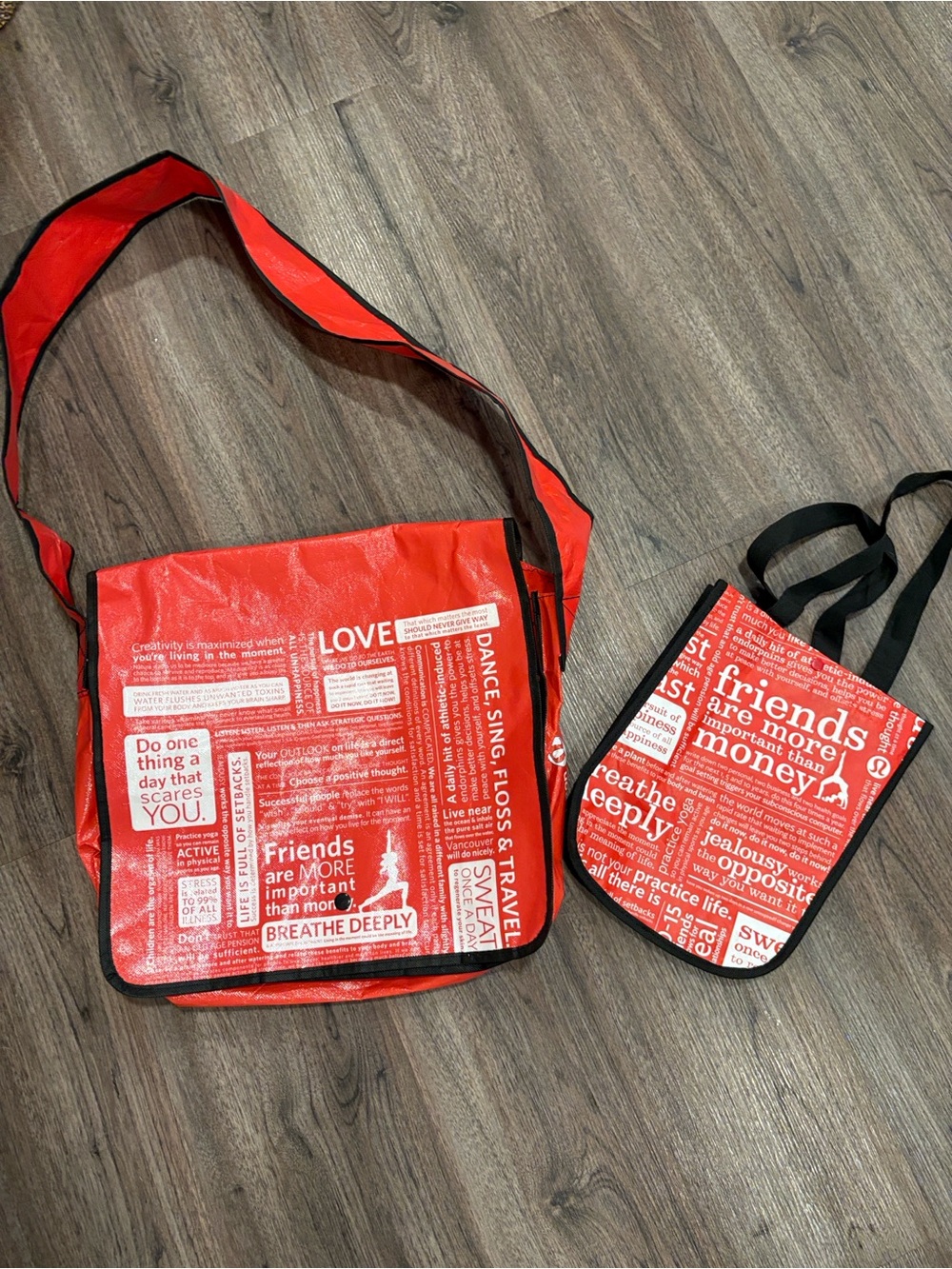 Lululemon Red Printed Crossbody Messenger & Small Reusable Bags With Quotes